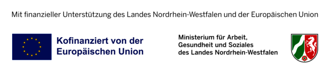 Logo Kofinanzierung von der Europäischen Union und Ministeriums für Arbeit, Gesundheit und Soziales des Landes NRW 